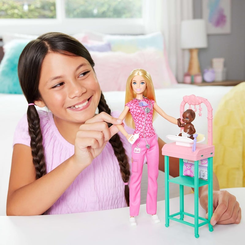 Barbie ​Barbie Baby Doctor Doll with Blonde Fashion Wearing Pink Scrubs, with Accessories & Furniture - Image 2